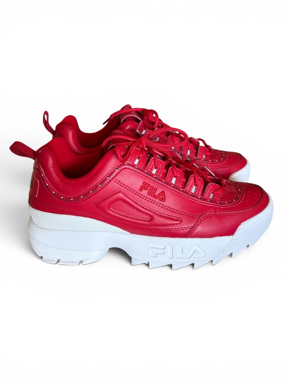 FILA Disruptor II Women's Red Leather Sneakers Size 10 - Picture 2 of 6